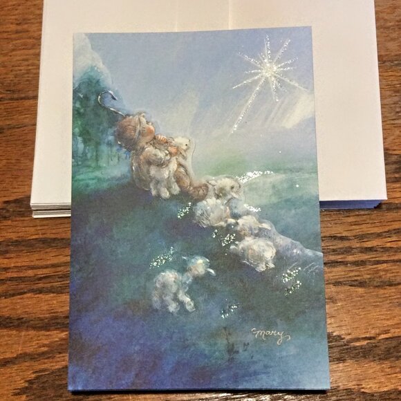 Vtg Hallmark Christmas Card Shepherd & Lambs Glitter Star Nativity Scene Lot 20 - Picture 1 of 5